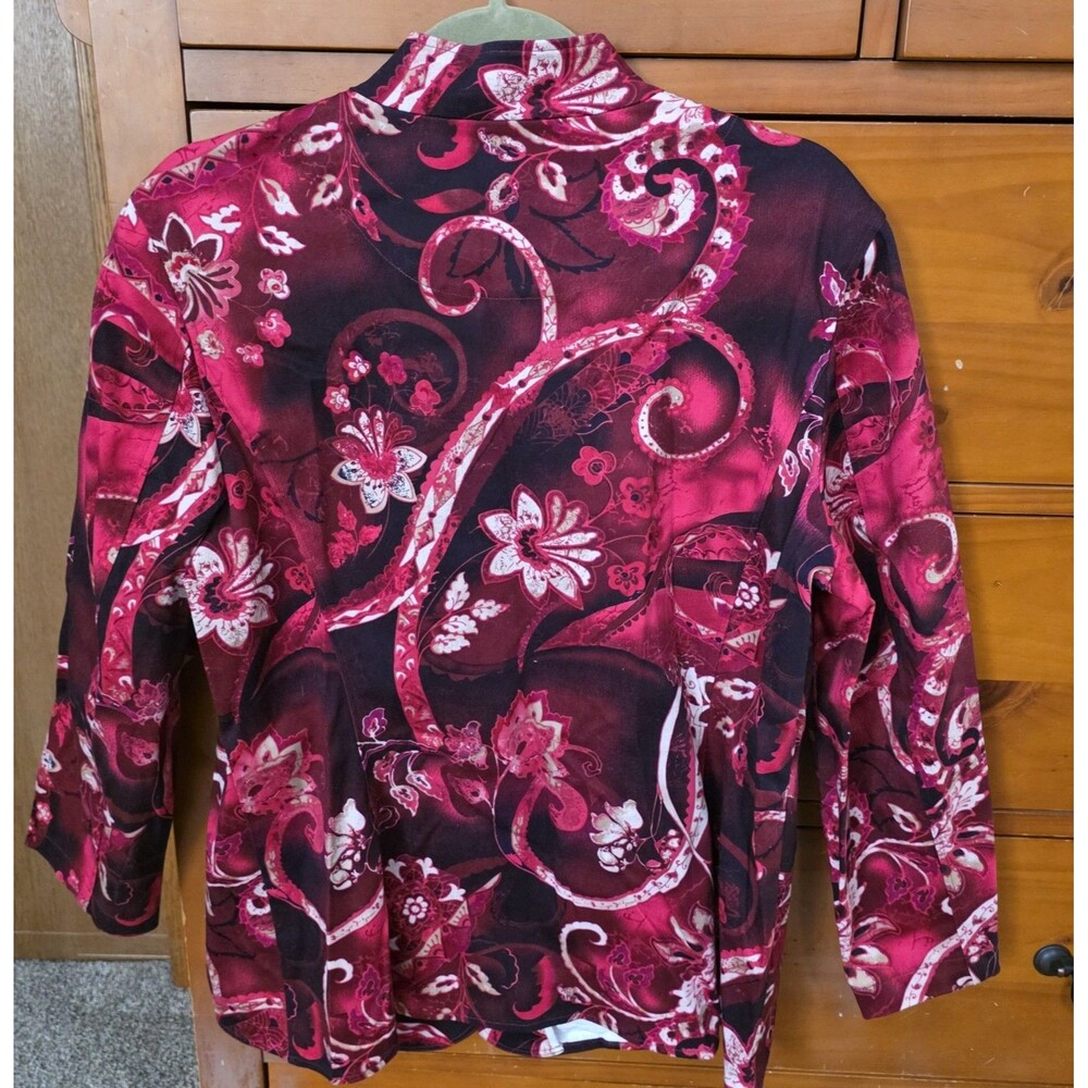 Chico's Red & Black Floral Print Button Front Blazer - Picture 2 of 7